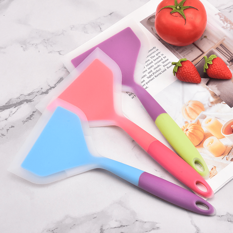 Flexible Silicone Spatula Set Heat Resistant Non Stick for Kitchen Cooking Tool | Harfington, Yellow+Orange+Blue