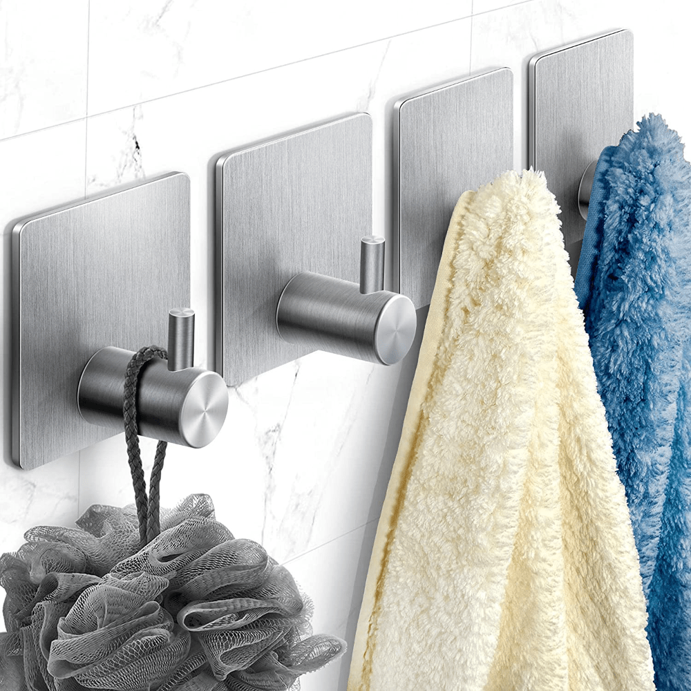 Stainless Steel Adhesive Hooks, Heavy Duty Waterproof Shower Hooks,  Suitable For Hanging Loofah, Towels, Clothes, Robes, Bathroom Accessories -  Temu
