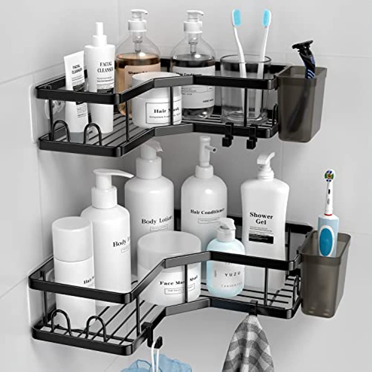Adhesive Corner Shower Shelf With Hooks And Soap Holder Easy - Temu