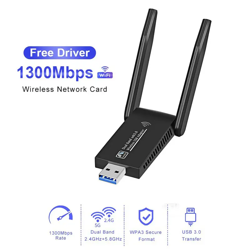 1300mbps usb wifi adapter dual band 5 8ghz 2 4ghz usb 3 0 wi fi receiver wireless network card adaptador antenne details 0