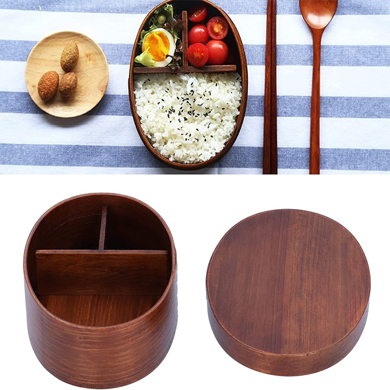 Japanese Lunch Box Oval Brown Wooden Sushi Lunch Box Simple - Temu