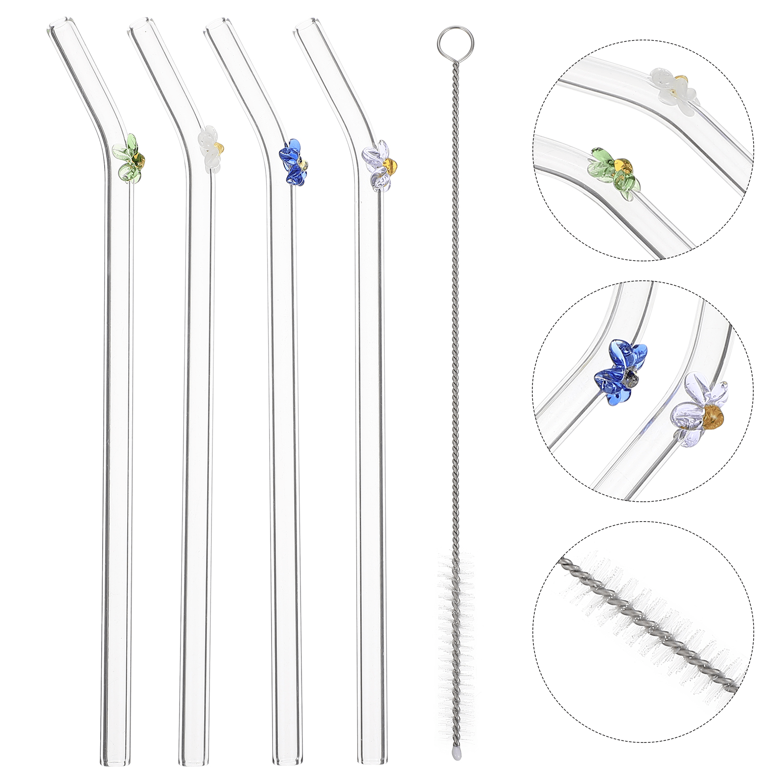 Pajitas de vidrio reutilizables, popotes de vidrio doblados reutilizables  con 2 cepillos de limpieza, popotes reutilizables para batidos, batidos y