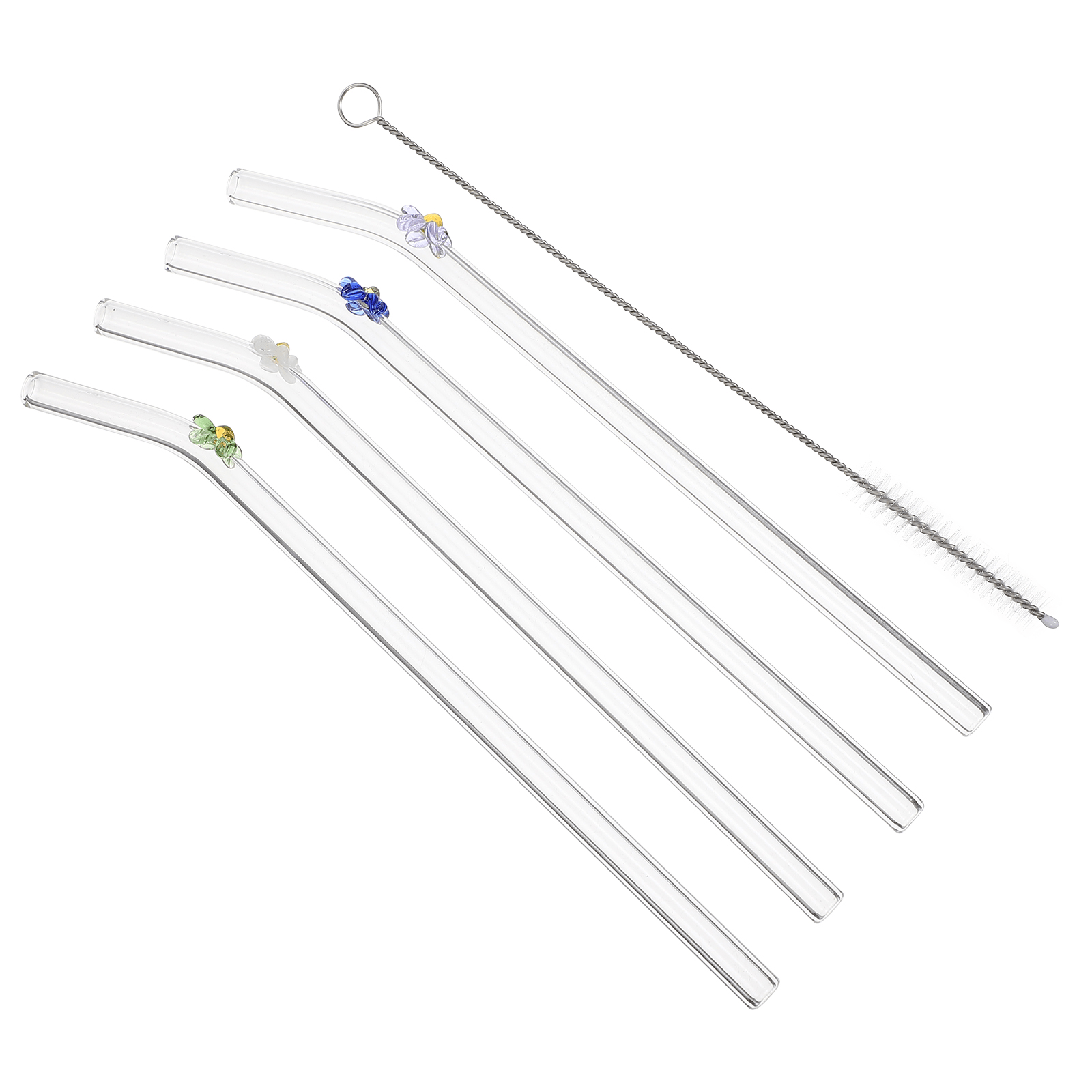 4x Reusable Clear Glass Water Drinking Straws with Brush Wedding