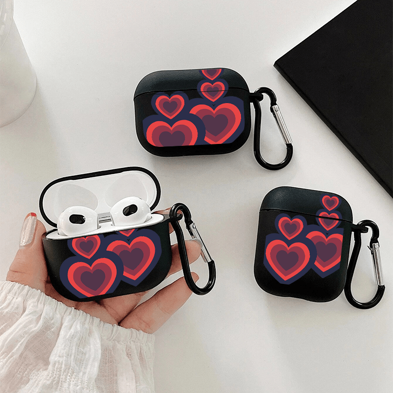 Black Rhombus And Heart Graphic Pattern Headphone Case For Airpods1/2,  Airpods3, Pro, Pro (2nd Generation), Gift For Birthday, Girlfriend,  Boyfriend, Friend Or Yourself, Black Protective Silicon Case For Earphone -  Temu United