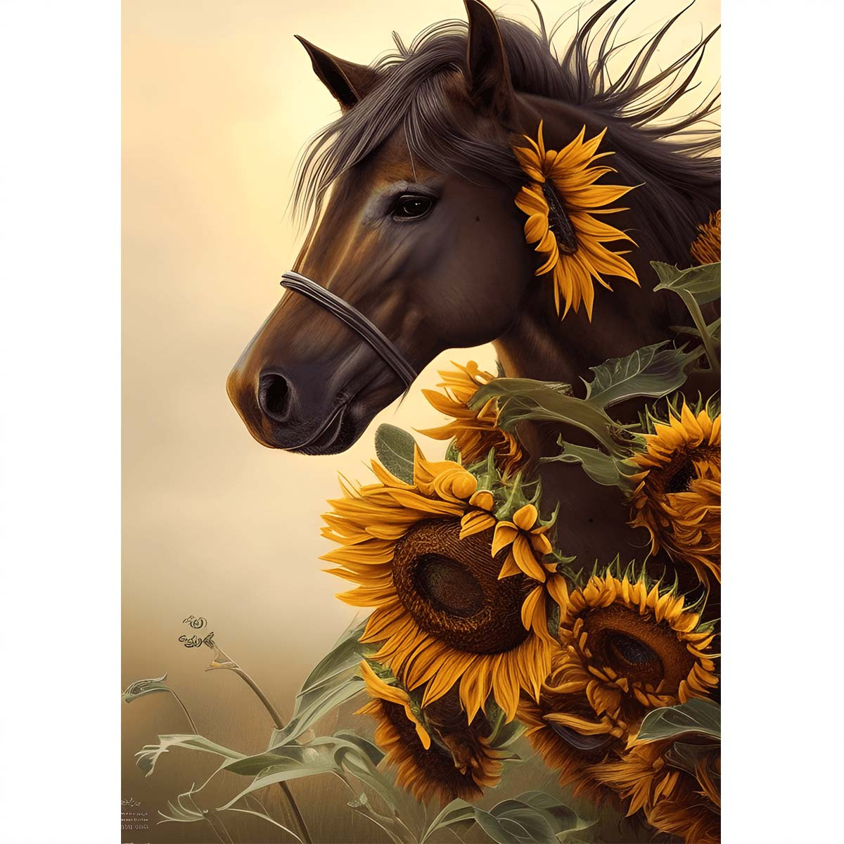 

1pc Sunflower Horse 5d Artificial Diamond Painting Kits Diamond Art For Adults Beginners, 5d Full Drill Round Diamond Painting For Gift Home Wall Decor, 20x30cm/7.9x11.8inch, Frameless
