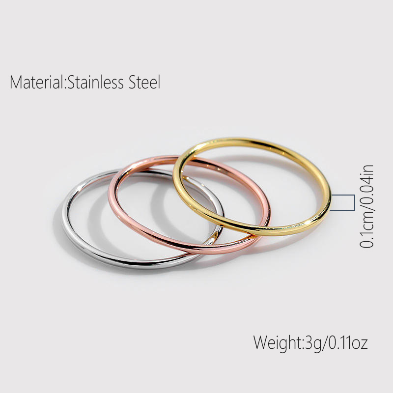 Thin Polished Rose Golden Silvery Color Ring Minimalist Smooth Ring for Men Women, Simple Ring