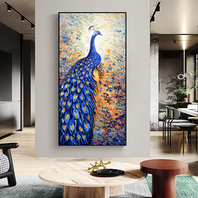 Canvas Painting Peacock And Flower Oil Painting Wall - Temu
