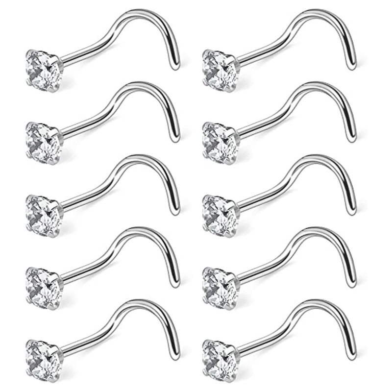 E-shop 10 Stück / Set 20G Edelstahl Nasenstecker Ringe Schraubpiercingschmuck 2mm für Männer Nasenflügel Piercingschmuck
