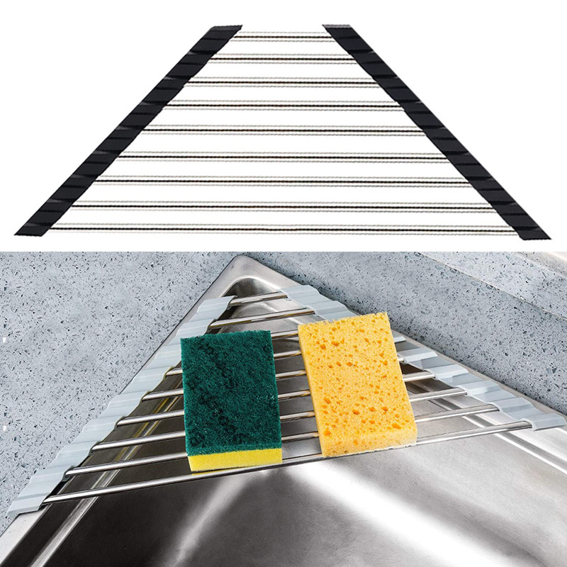 Triangle Roll-up Dish Drying Rack, For Sink Corner Small Foldable