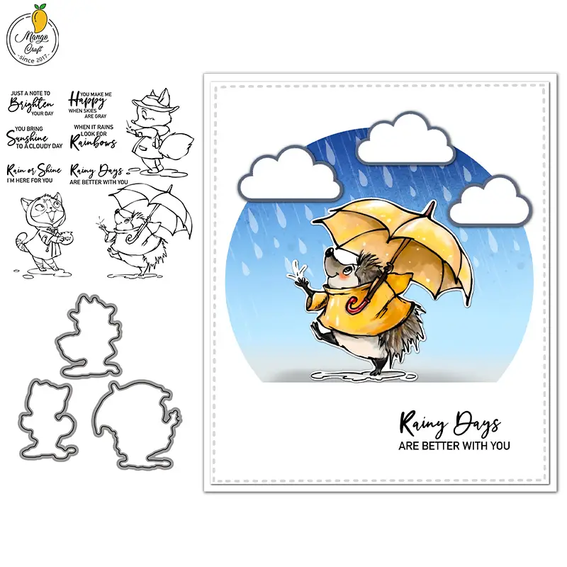 Kawaii Animal-themed Diy Scrapbooking Set - Rainy Day Stamps, Cutting Dies,  And More For Photo Gifts And Blessing Cards! - Temu Republic of Korea