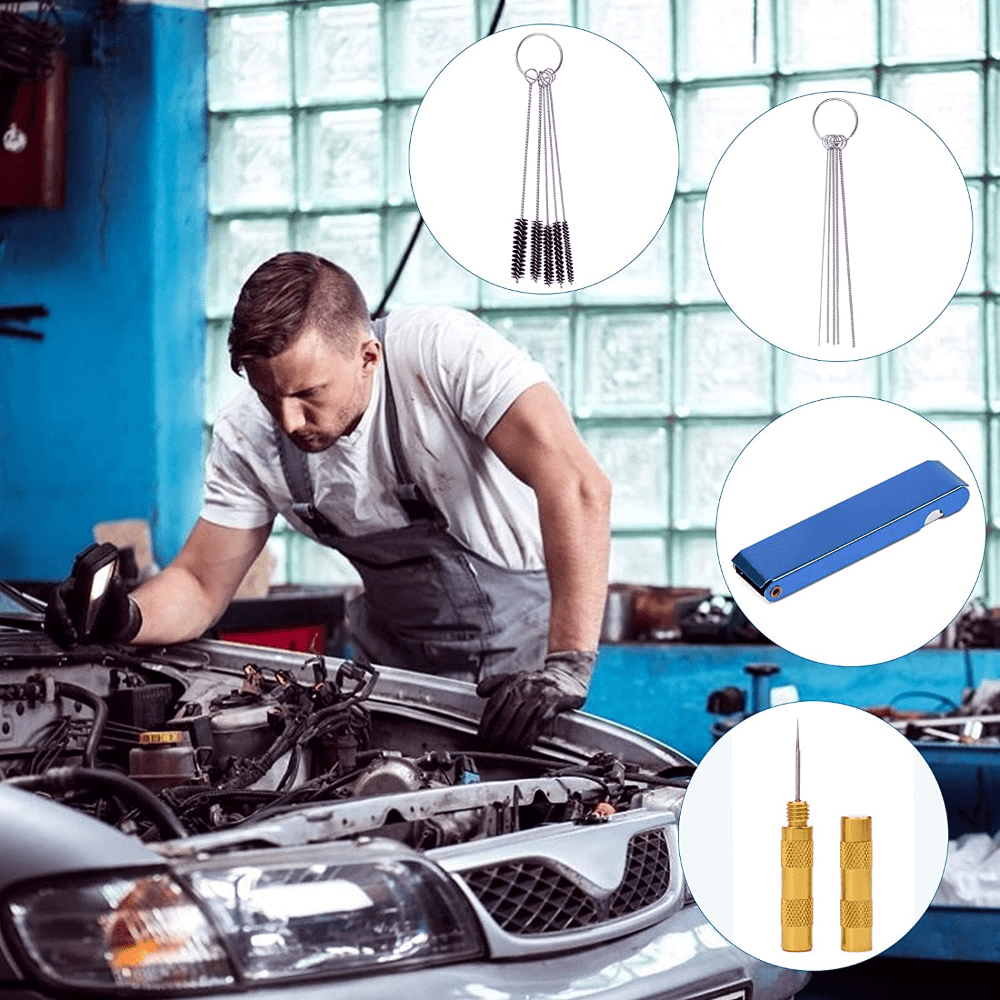 Carburetor Cleaning Kit 13 Wires 5 Brushes 10 Needles 1 Wrench 1 Pick