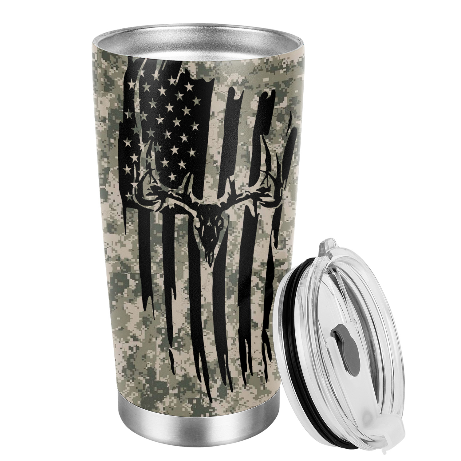 Tumbler for Men American Flag Patriotic Coffee Tumbler for Men Fishing Lover 20 oz Vacuum Insulated Stainless Steel Fishing Travel Mug Gifts for Him