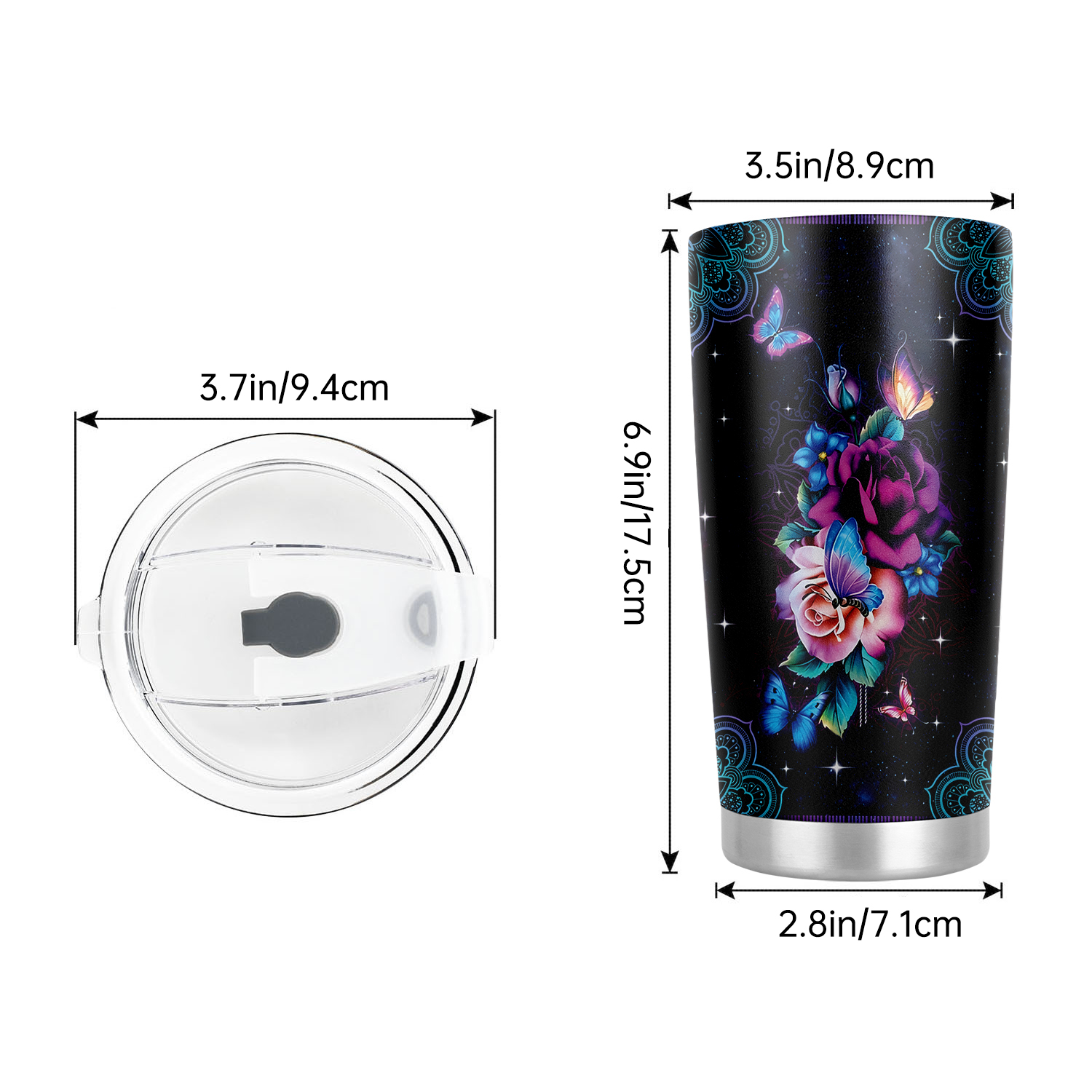 Purple Butterfly Tumbler Cup With Lid Stainless Steel Double - Temu