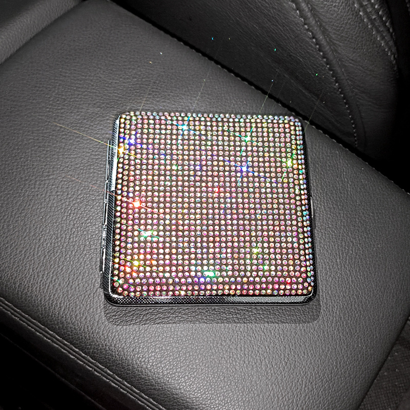 Rhinestone Ladies' Cigarette Case, Ultra-thin Stainless Steel