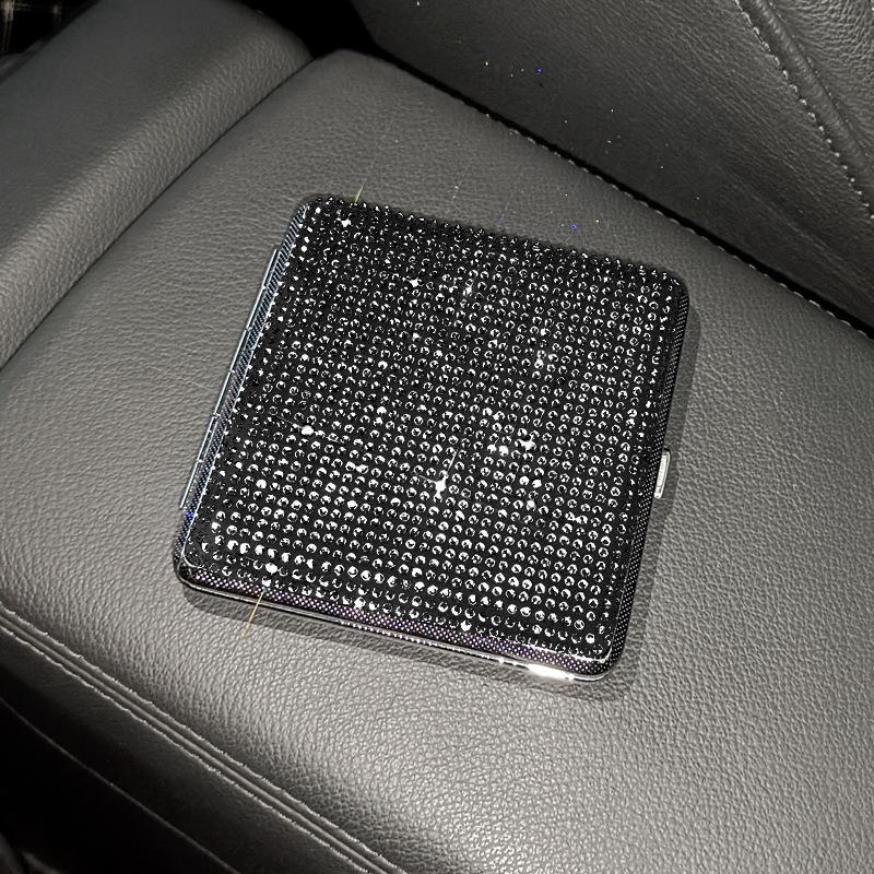 Rhinestone Ladies' Cigarette Case, Ultra-thin Stainless Steel
