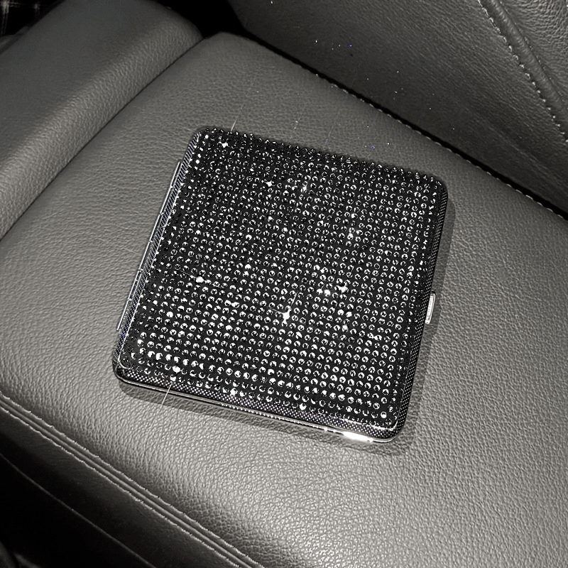 Rhinestone Ladies' Cigarette Case, Ultra-thin Stainless Steel
