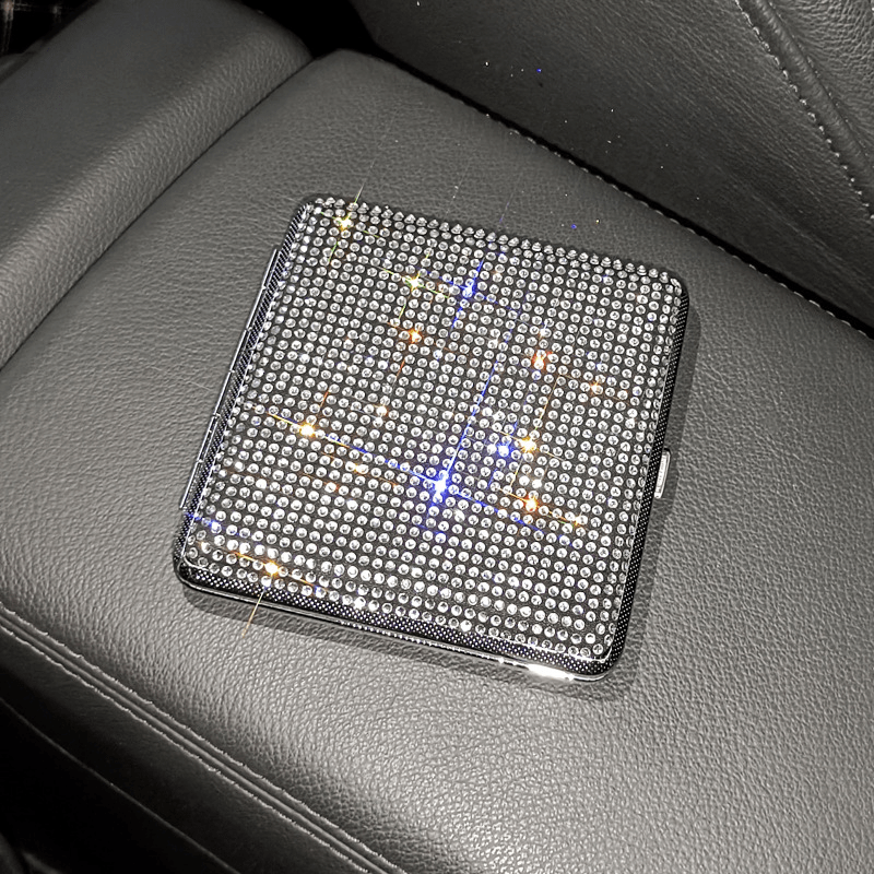 Rhinestone Ladies' Cigarette Case, Ultra-thin Stainless Steel