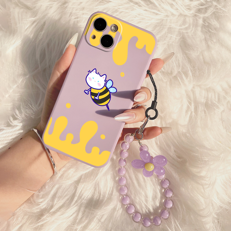 Cute Cartoon Bear Flower Pattern Phone Case Bead Bracelet - Temu