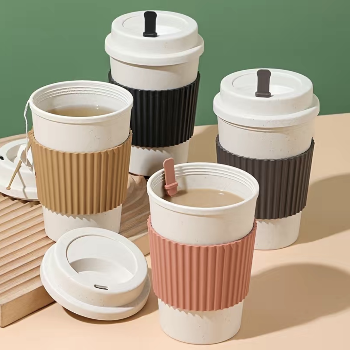 Reusable Coffee Mug with Lid Glass Travel Mug and Slip Sleeve