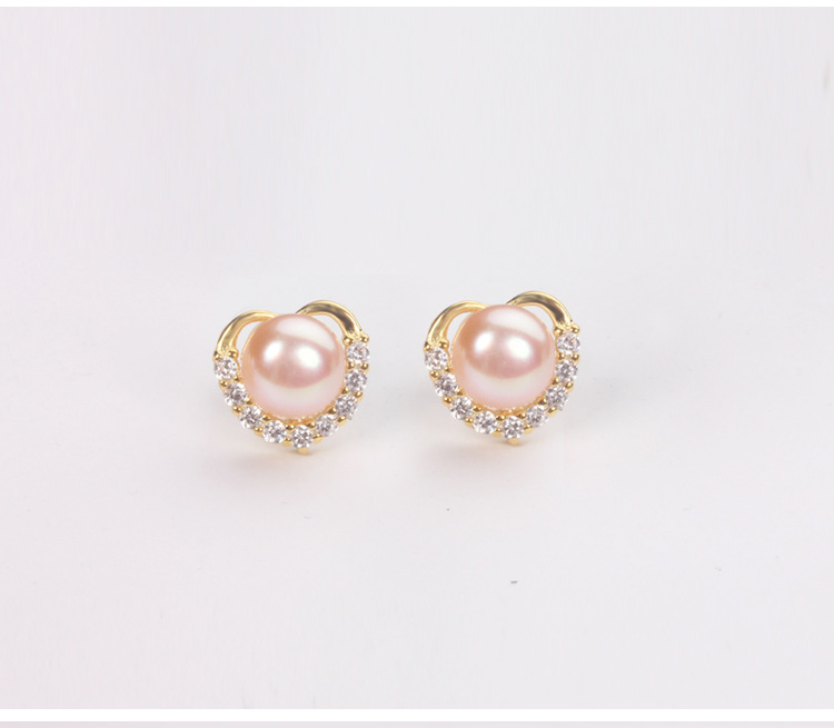 cute heart shaped stud earrings with imitation pearl creative studs earrings jewelry for girls details 1