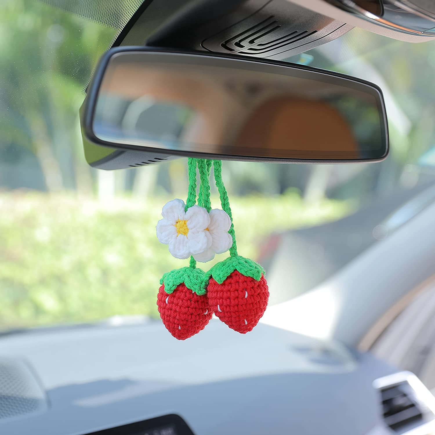 LICHENGTAI Cute Car Crochet Hanging Plant Knitted Plant Car Mirror Hanger Car  Interior Rear View Mirror Hanging Accessories Decoration Ornament Type 9 