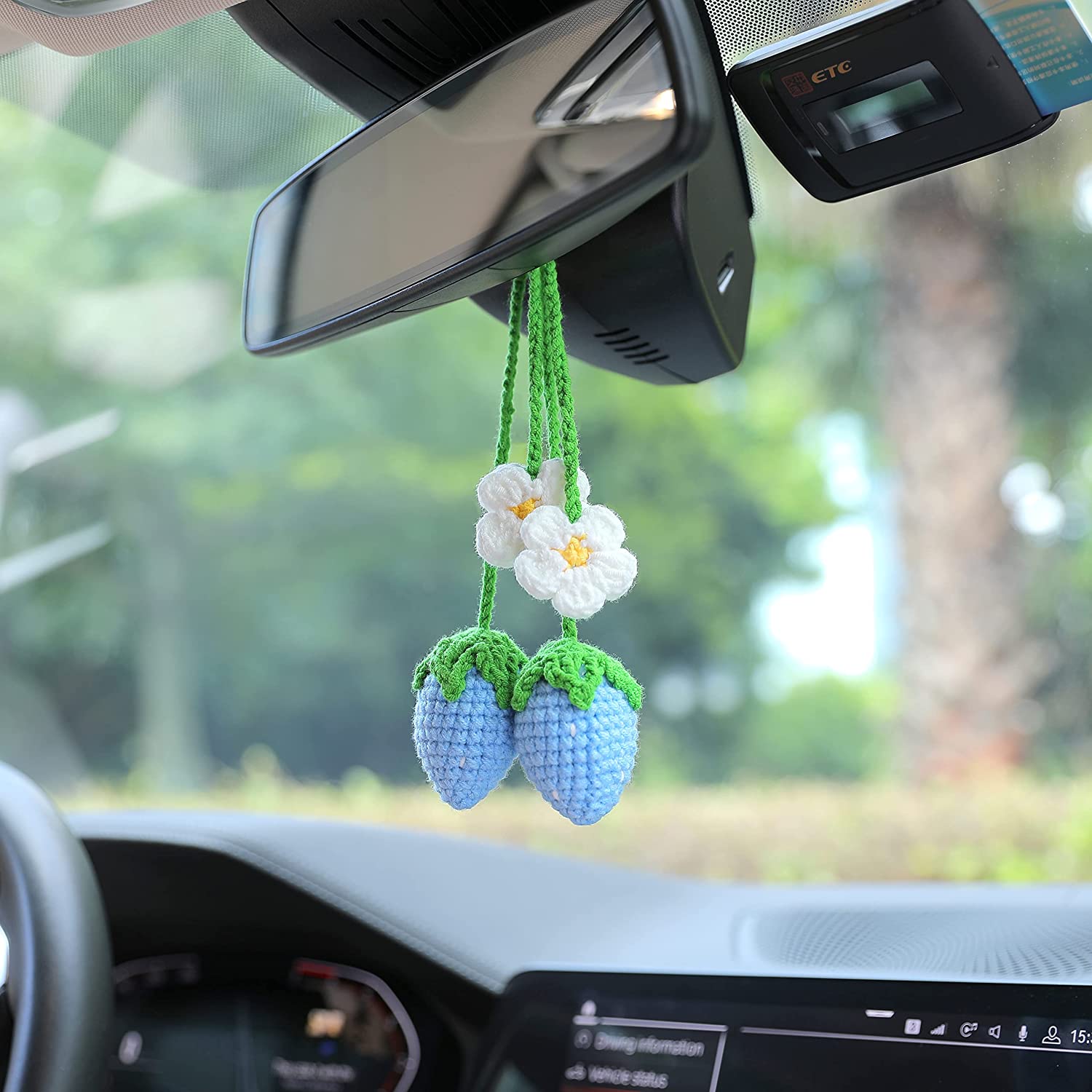 Crochet Strawberry Car Hanging Ornament Car Rearview Mirrior - Temu