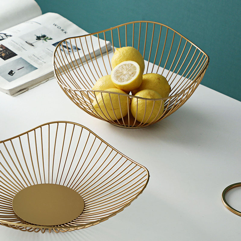 1pc Metal Fruit Storage Basket, Modern Hollow Gold Fruit Basket