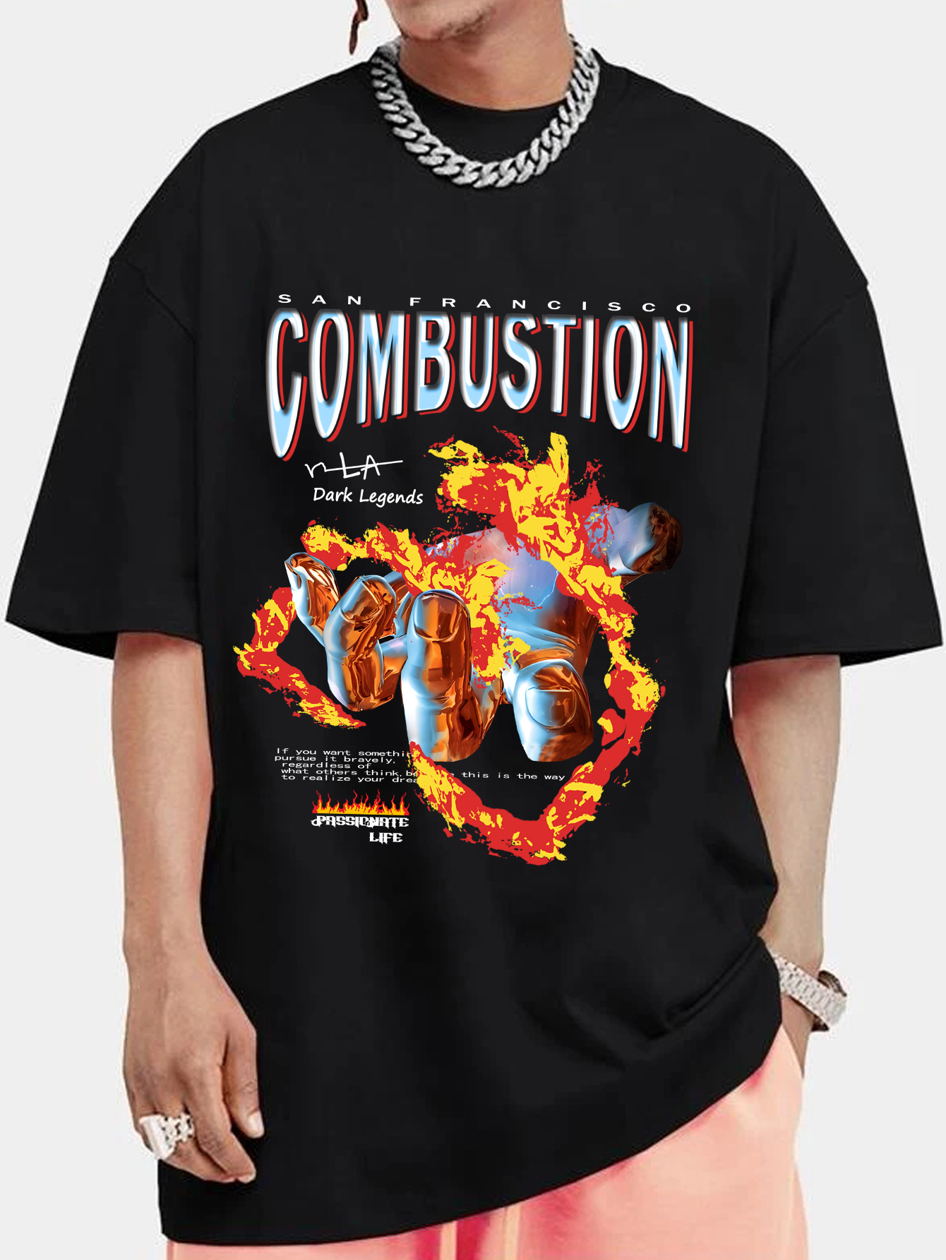 Men's Combustion Print Graphic T shirt Oversized Casual Tee - Temu Germany