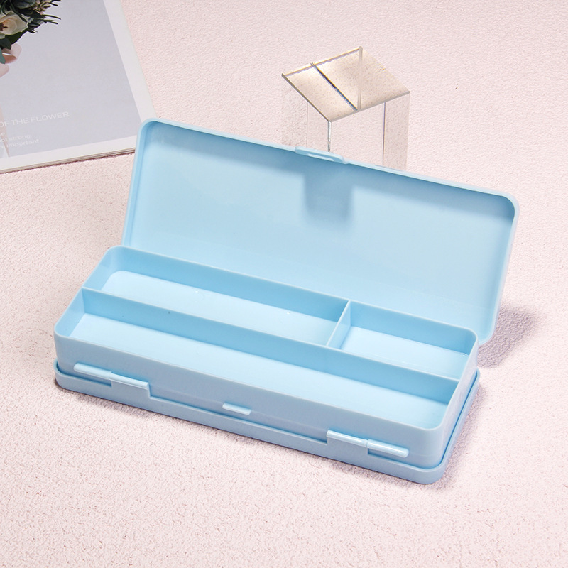 Multifunctional double-sided pencil case translucent frosted pencil case  student storage plastic stationery box