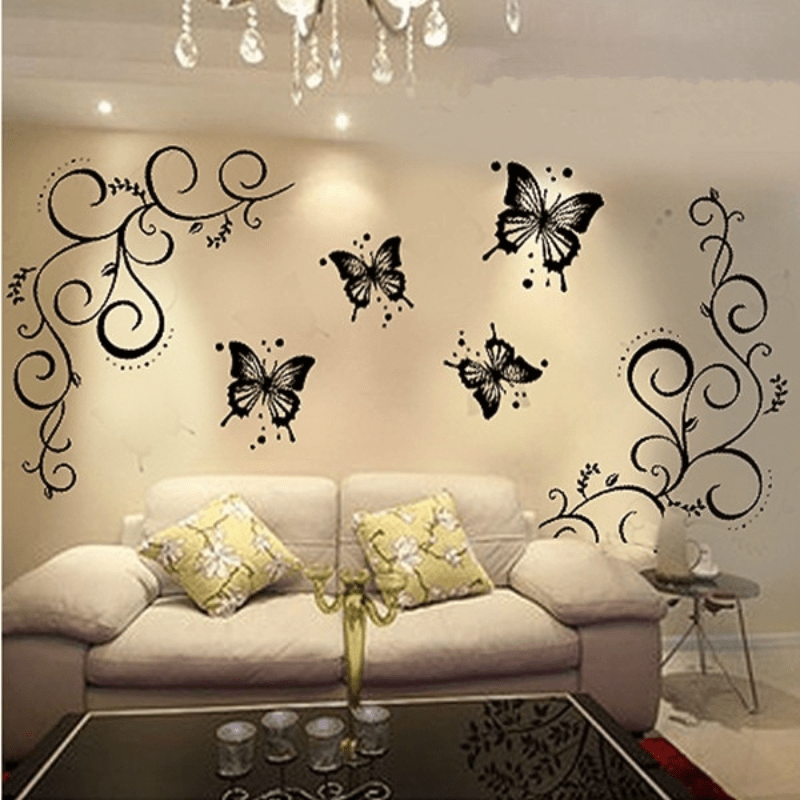 

1pc Vinyl Wall Sticker, Butterfly And Vine Pattern Self-adhesive Wall Stickers, Bedroom Entryway Living Room Porch Home Decoration Wall Stickers, Removable Stickers, Wall Decor Decals