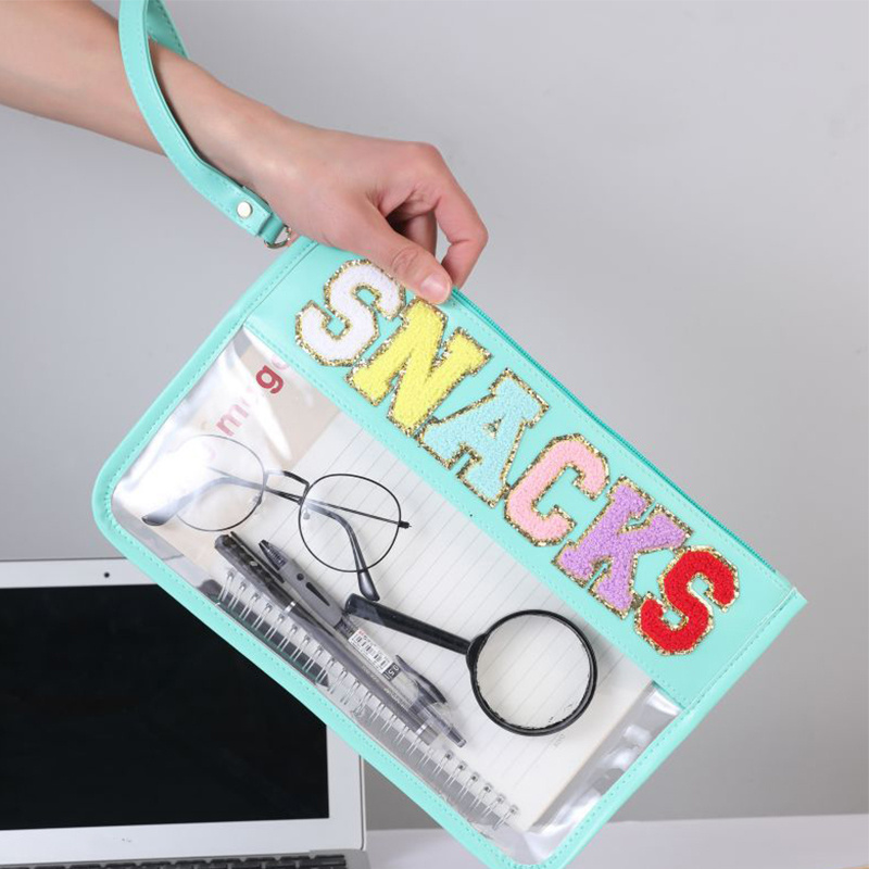 Large Capacity Snacks Bag Chenille Letter Decor Cosmetic Bag