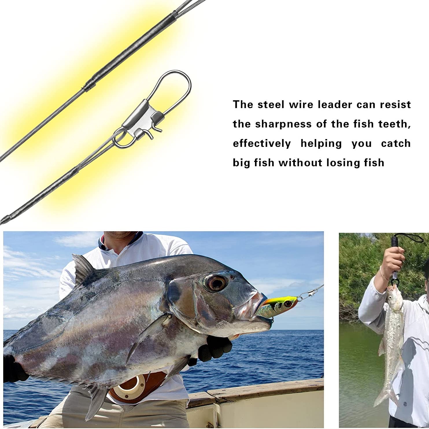 6pcs Stainless Steel Fishing Leader With Swivel And Snap, 120 Lb  Saltwater/Freshwater Fishing * Extra-long 31 Inch Fishing *