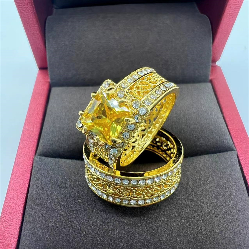 Luxury Couple Ring Set 14k Plated Inlaid Zircon Elegant - Temu