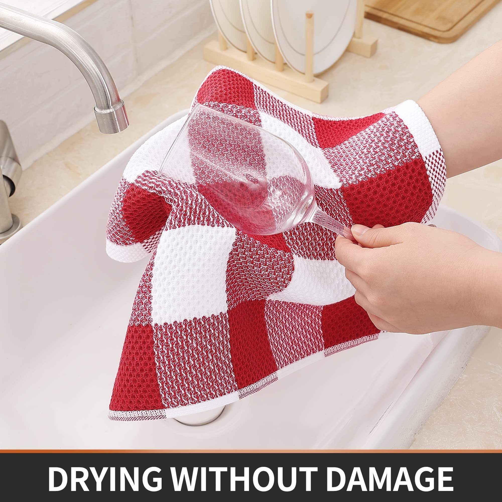 Dish Towels 4 Pcs. Kitchen Towel Soft and Absorbent Cotton Plaid