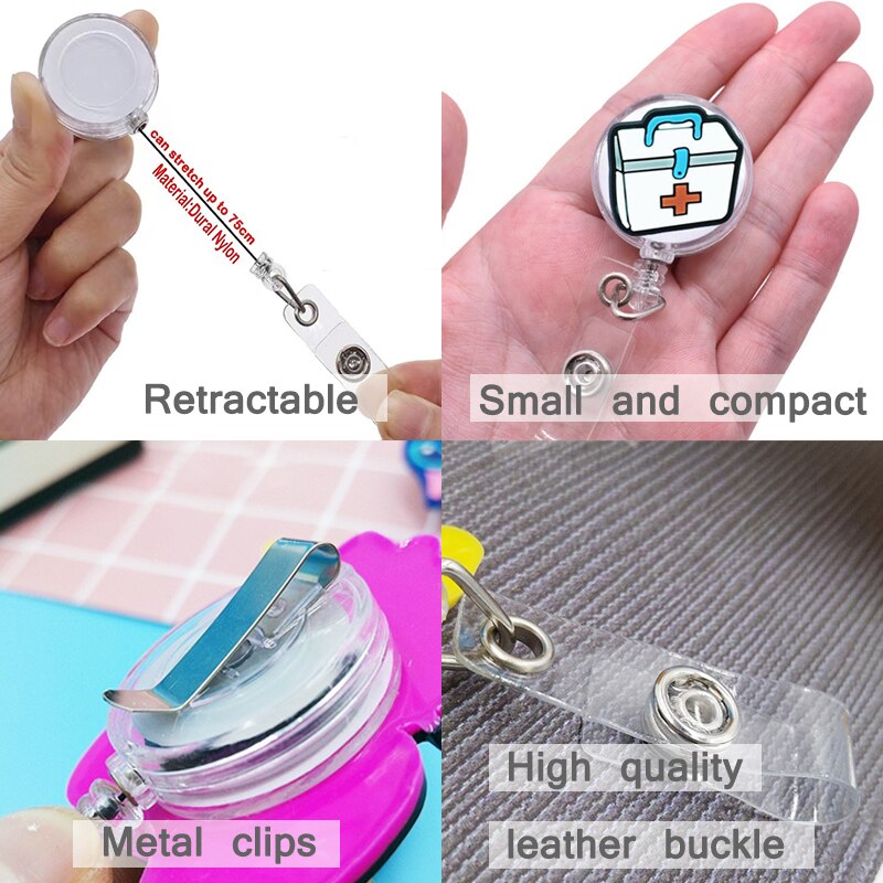 4/5pcs/set Silicone Retractable Hospital Nurse Badge Holder Reel Cute  Cartoon ID Card Holder Keychains