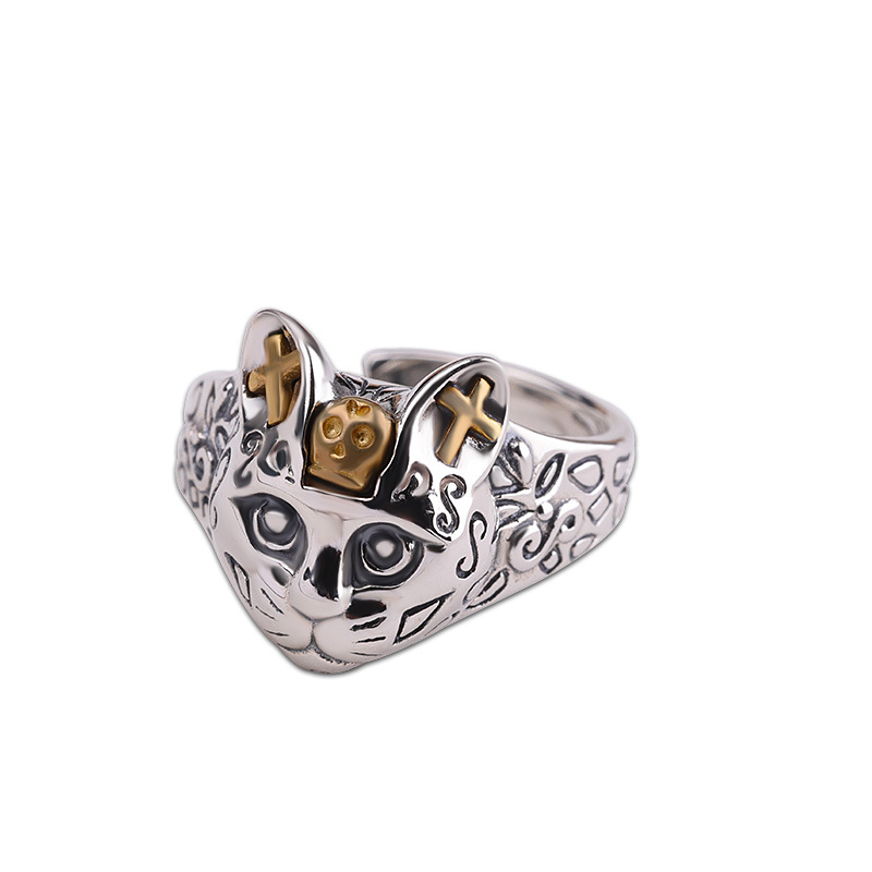 Men's Vintage Cat Adjustable Ring, Unique Design