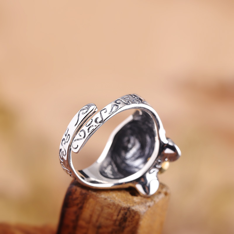 Men's Vintage Cat Adjustable Ring, Unique Design