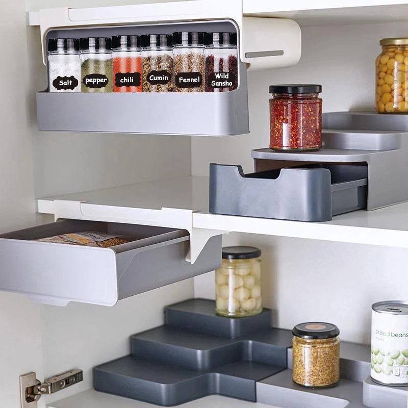 Joseph Joseph CupboardStore in cupboard, kitchen storage under-shelf Spice  Rack, Organizer Grey