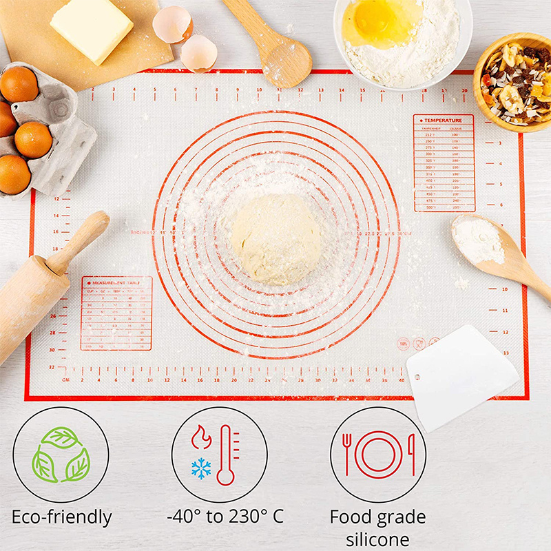Non Slip Silicone Pastry Mat with Measurements Nonstick, 16 x 20 Inch Thick  Baking Mat for Rolling out Dough Red Food Grade Silicone Baking Mats for
