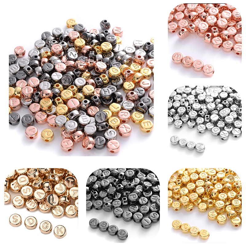Acrylic Number Beads, Opaque White and Gold, Double-Sided Flat Round,  4x7mm, about 500pcs per pack