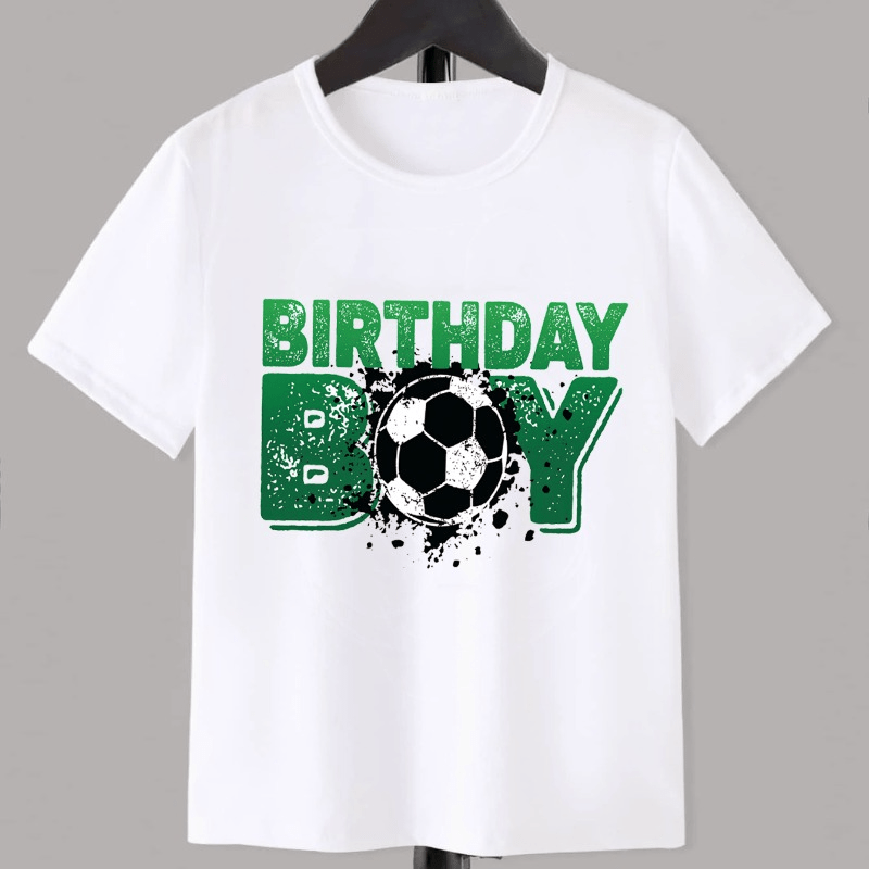 

Soccer Birthday Boy Print Boys Creative T-shirt, Casual Lightweight Comfy Short Sleeve Crew Neck Tee Tops, Kids Clothings For Summer