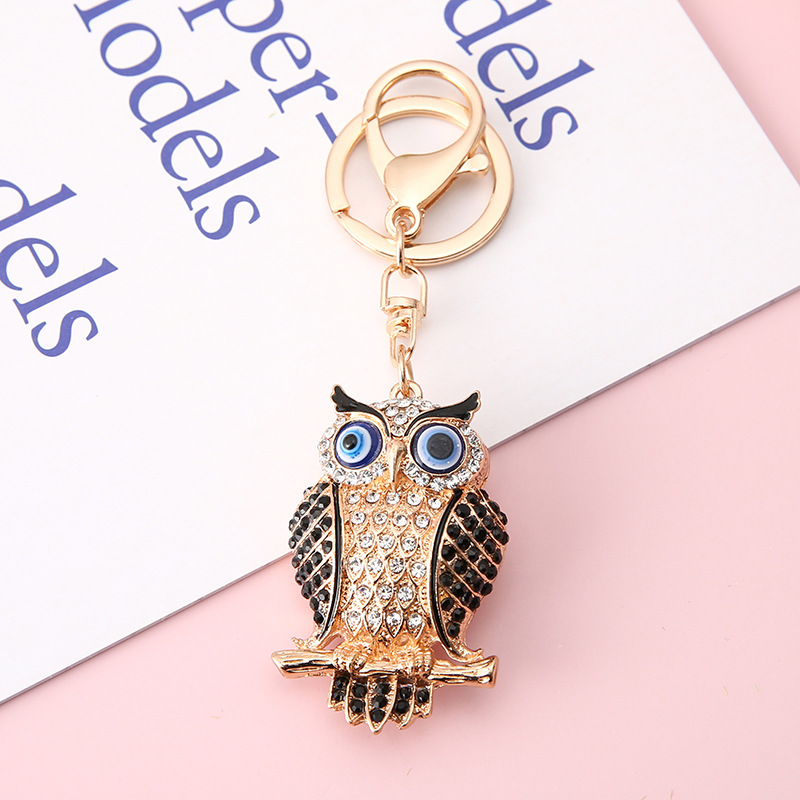 Diamond Inlaid Small Bag Keychain Owl White Pink Black Blue