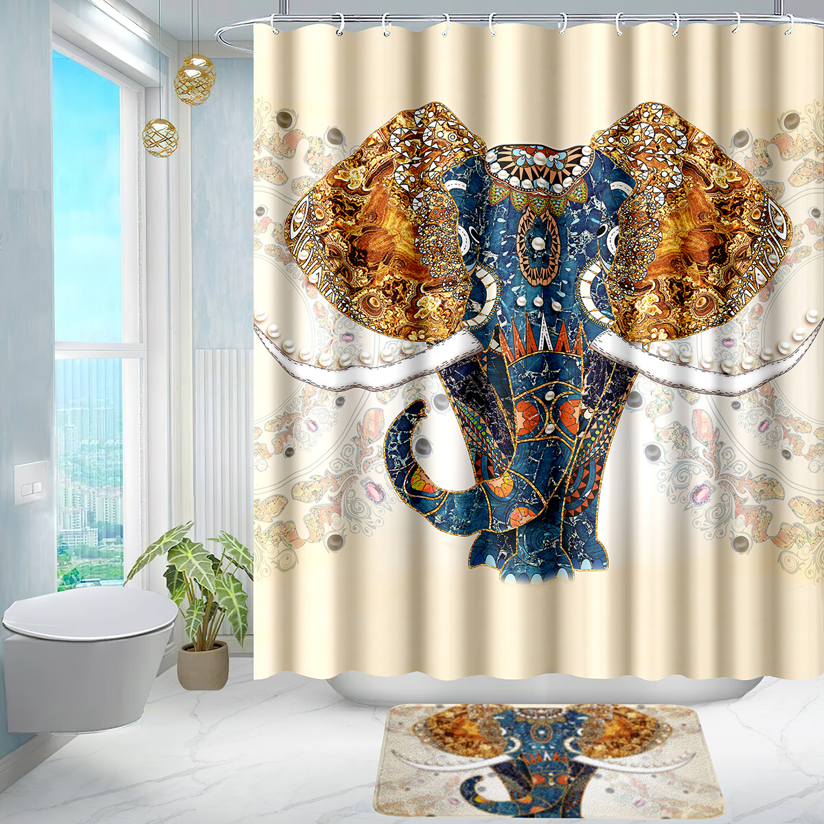 Colorful Elephant Decoration Shower Curtain Set Waterproof - Temu