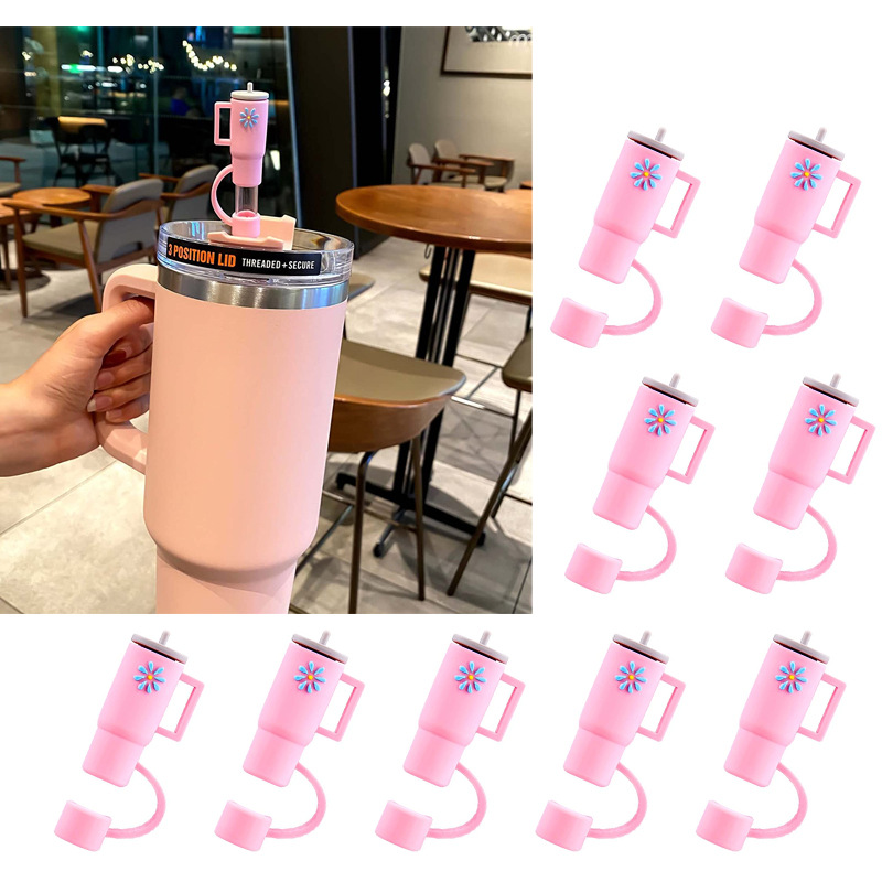 2pcs Straw Covers Cap Silicone Reusable Cup Shaped Straw Toppers