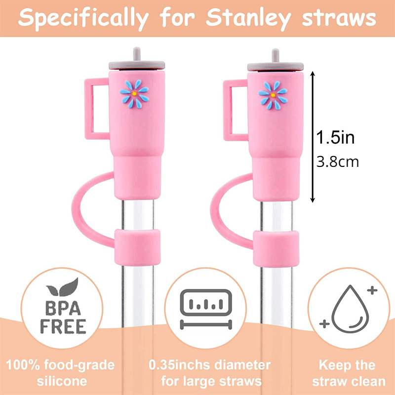 2pcs Silicone Straw Covers Cap Reusable Drinking Straw Tips Lids Cute Straw Topper for Reusable Straws