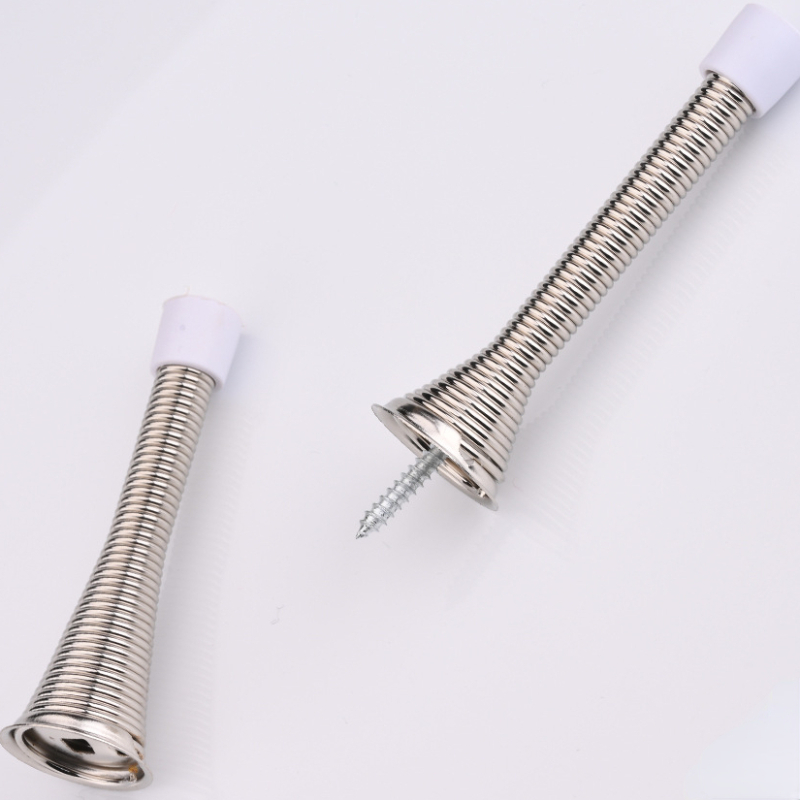 Flexible Spring Door Stopper Rubber Bumper Tips Satin Nickel Finish
