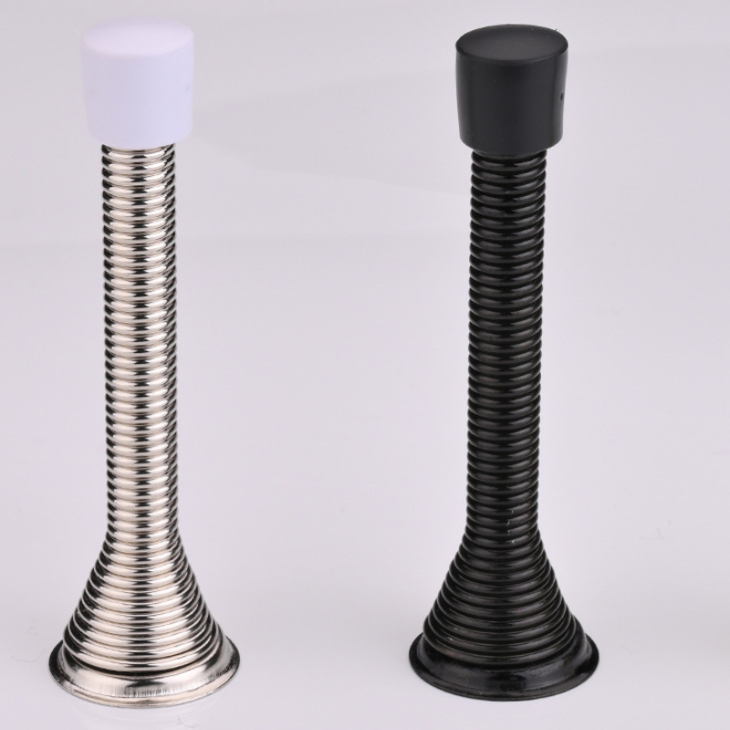 Flexible Spring Door Stopper Rubber Bumper Tips Satin Nickel Finish