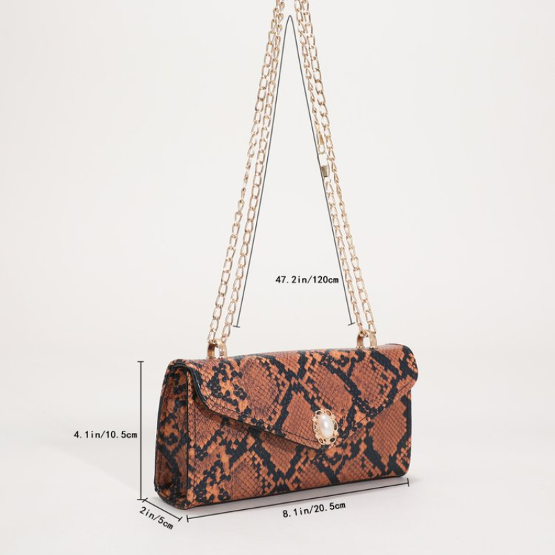 Snakeskin Pattern Versatile Shoulder Bag Flap Chain Strap Stylish Underarm Bag  Faux Pearl Decor Trendy Shoulder Bag - Bags & Luggage - Temu Belgium