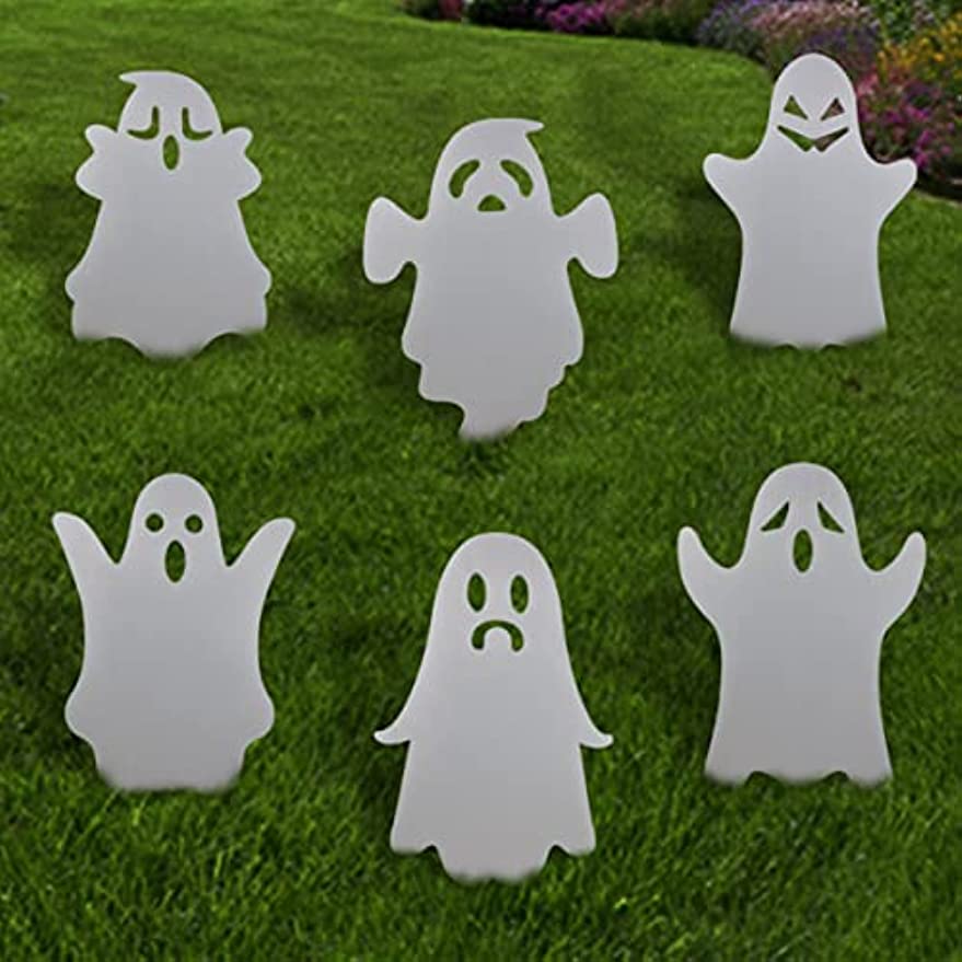 4 Packs Halloween White Ghost Yard Signs With Stakes Scary Silhouette Halloween Decorations For Outdoor Yard Lawn Garden Halloween Decor