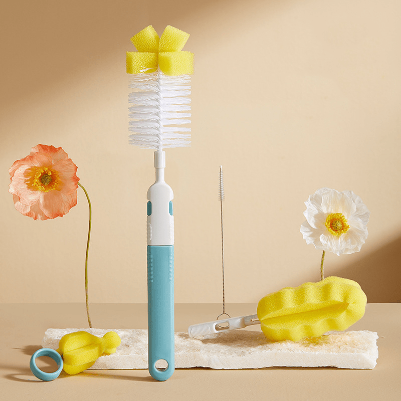 1pc Sponge Bottle Brush With Cleaning Brush And Stand, Soft-touch